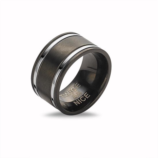 Twice As Nice Ring in edelstaal, mat zwart, blinkend 60