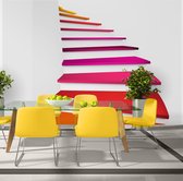 Fotobehangkoning - Behang - Vliesbehang - Fotobehang Kleurrijke Trap 3D - Colorful stairs - 400 x 280 cm