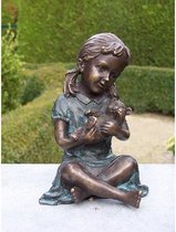 Tuinbeeld - bronzen beeld - Meisje met Teddy Beer - Bronzartes - 14 cm hoog