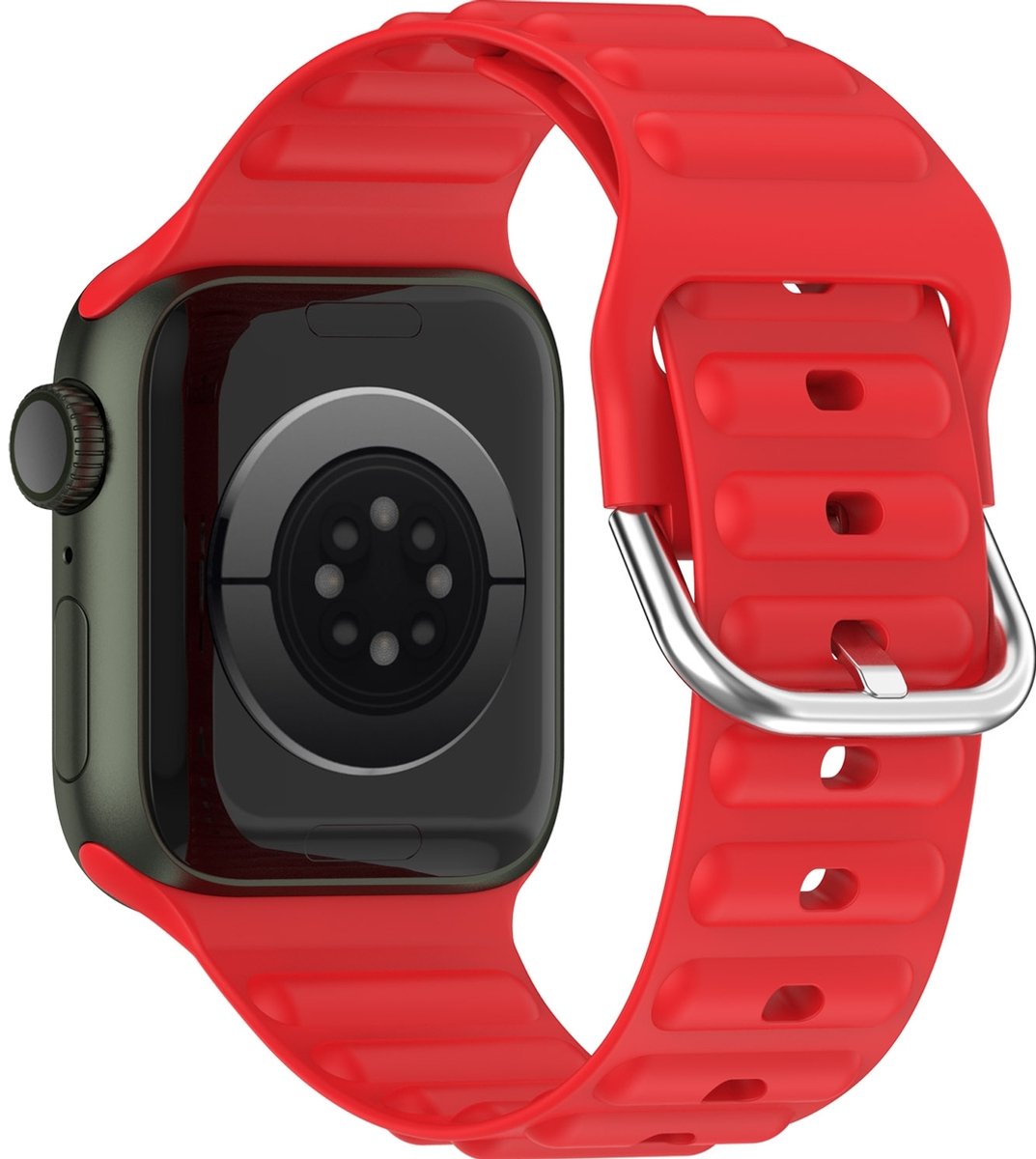 Mobigear Bumpy Siliconen Watch bandje geschikt voor Apple Watch Bandje Gespsluiting - 41/40/38 mm - Rood