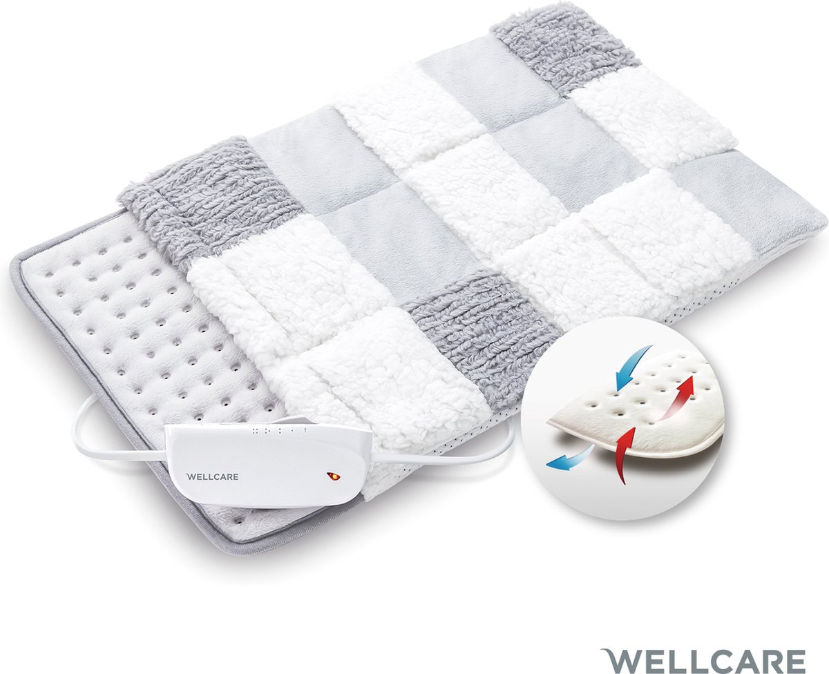 Wellcare WE-167SPHD Rustgevende verwarmingskussen warmte pad met geweven patchwork hoes | 4D DWF-technologie | 30 x 40 cm | Comfortabel fleece mesh baby en gevlochten fleece