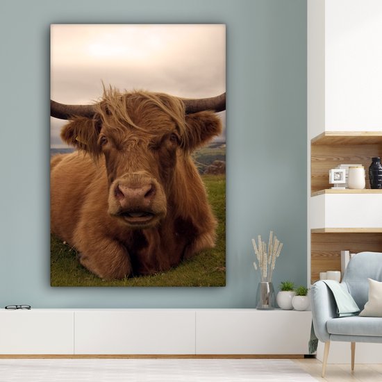 Tableau sur toile Highlander écossais - Animaux - Berg - 120x180 cm - Décoration murale XXL