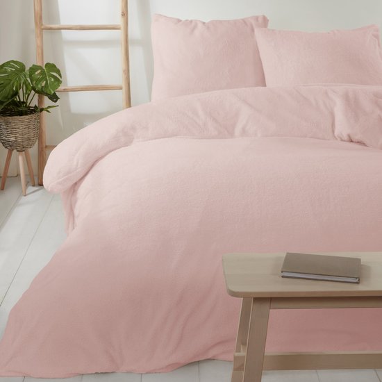 Decoware teddy fleece dekbedovertrek - licht roze - tweepersoons - 200x220 cm - 60x70 cm - kussenslopen