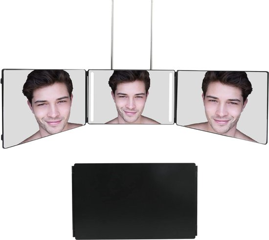 Blithe- Self Cut spiegel - Drieluikspiegel - 360 graden spiegel - Met LED Verlichting - Inklapbaar