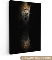 Canvas Schilderij Luipaard - Reflectie - Zwart - 40x60 cm - Wanddecoratie