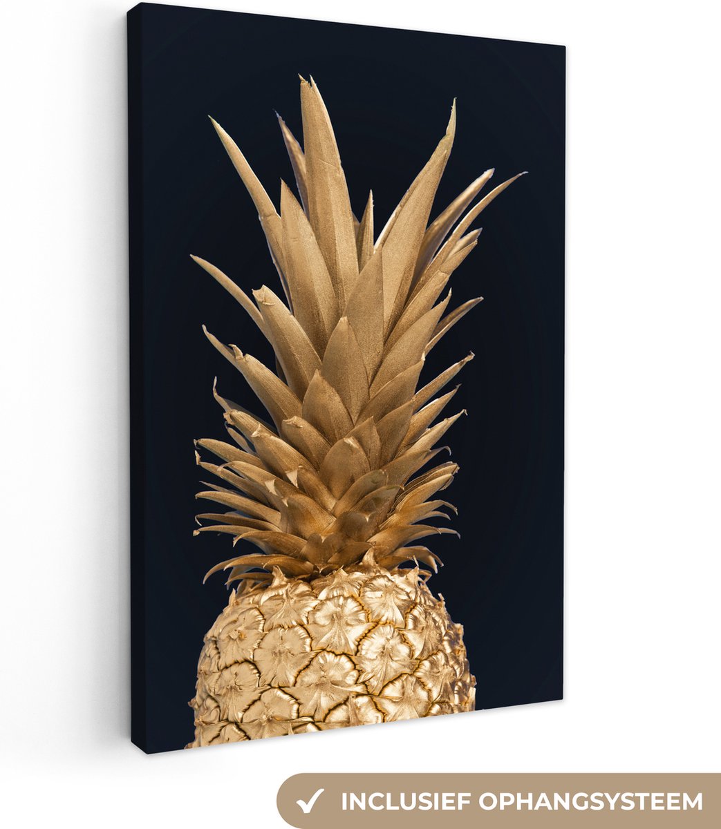 Canvas - Ananas - Goud - Fruit - Woonkamer - Canvasdoek - 40x60 cm - Canvas schilderij - Wanddecoratie - Woonkamer