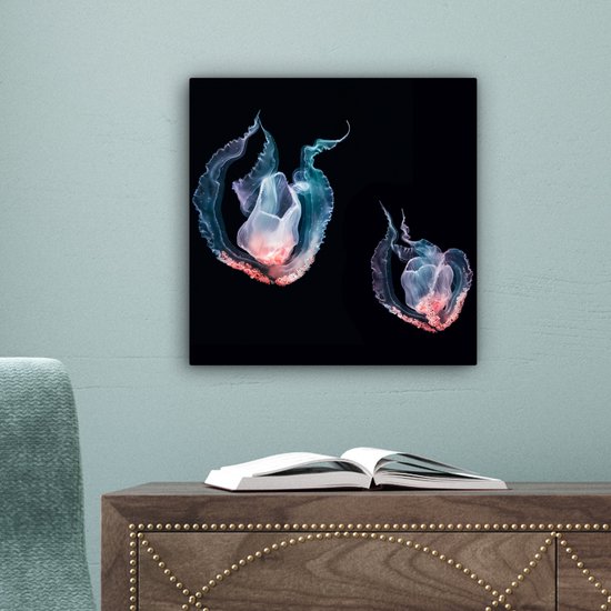 Tableau sur toile Méduse - Animaux aquatiques - Zwart - 20x20 cm - Décoration murale