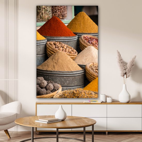 Toile Peinture Herbes - Ton - Épices - Jaune - Marron - 80x120 cm - Décoration murale