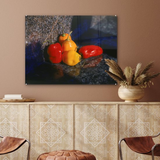 Peinture sur verre - Piments de Cascabel sur pierre - 80x60 cm - Peintures sur Verre Peintures - Photo sur Glas
