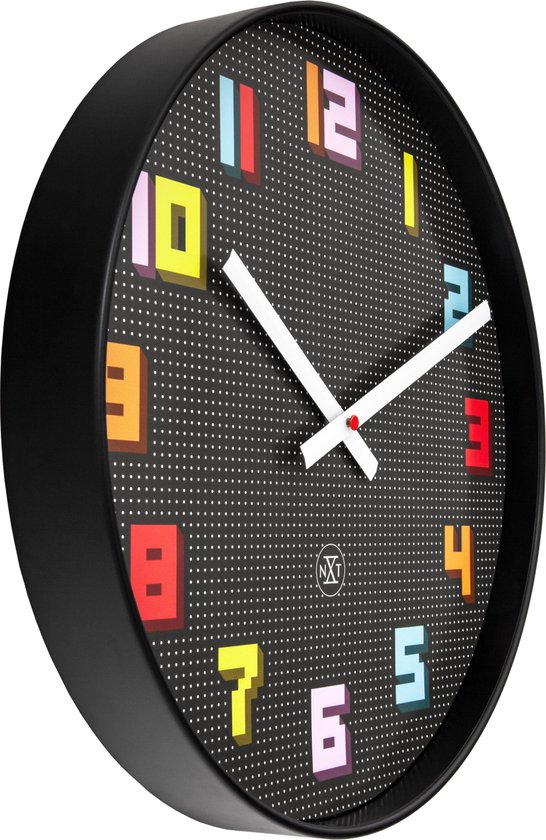 Horloge murale 35cm - Silencieuse - Zwart/ Multicolore - ABS - nXt 'Game'