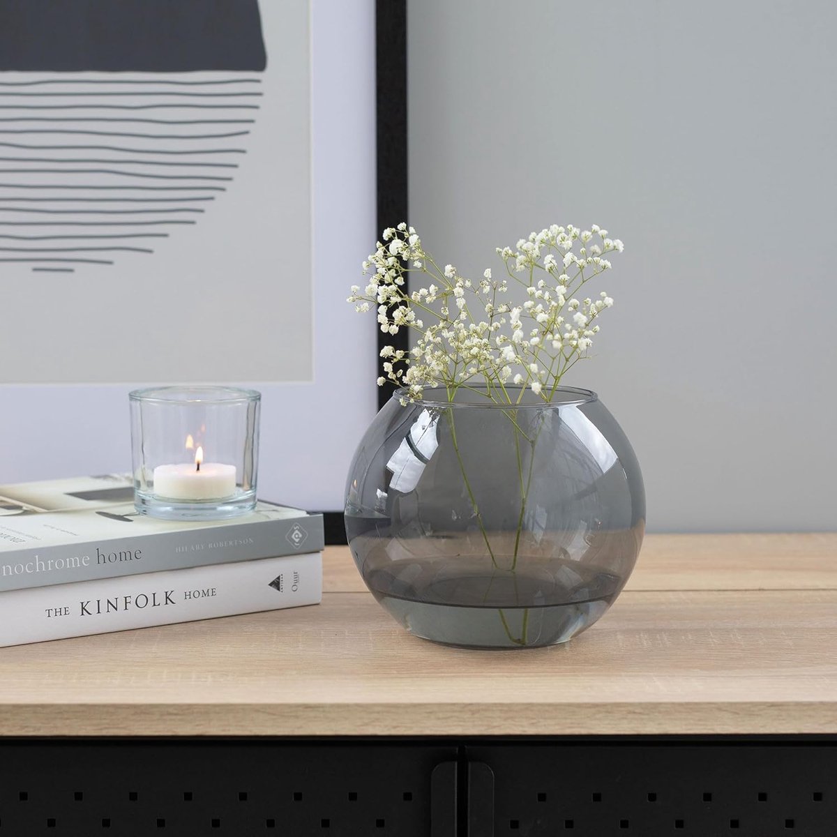 Vase Boule En Verre Gris Ø19cm - Décoration Maison, Terrarium Ou Bougeoir Élégant | Olivia