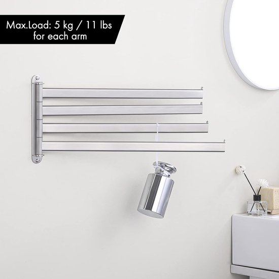 Porte-Serviettes De Salle De Bain KES 4 Barres Pivotantes 180° - Acier Inoxydable 304 Brossé 50 Cm