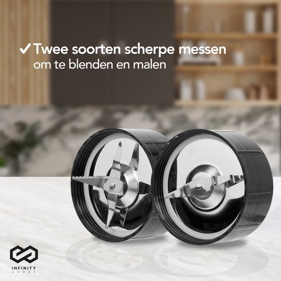 Infinity Goods Blender - Smoothie Maker - 3-in-1 - Blender To Go - 4 Bekers - 1000ML Kan - Mini Blender - Zwart van Infinity — afbeelding 5