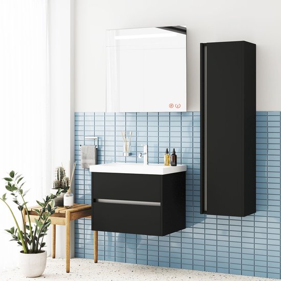 Oberhausen Badkamermeubel Set 80 cm Duitse Eik - Onderkast MDF Softclose Semi handgreep 1 lade