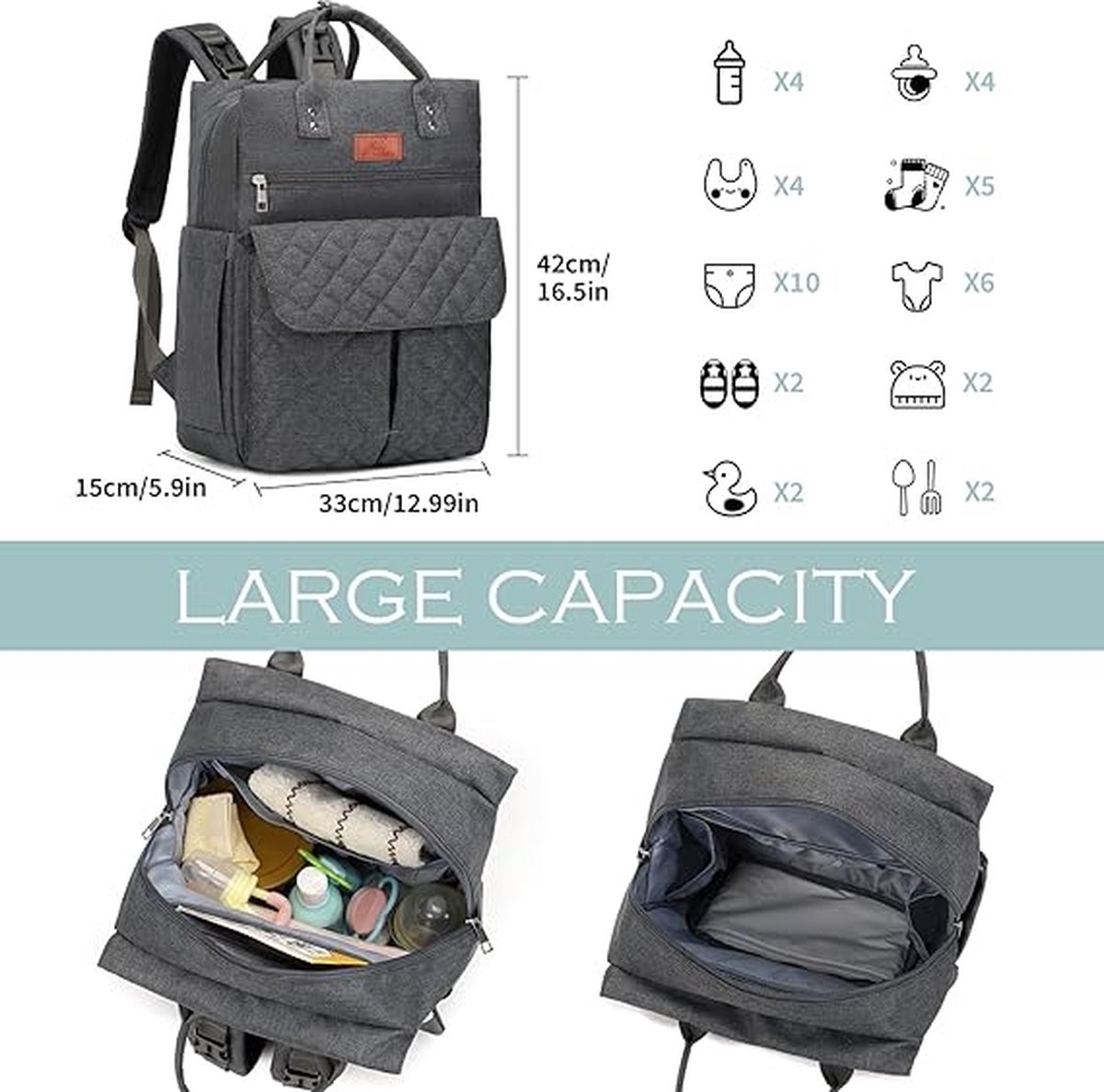 Luierrugzak rugzak luiertas panda baby luiertas waterdicht grote capaciteit babytas reistas met aankleedkussen en kinderwagenriemen voor mama en papa – foto 5