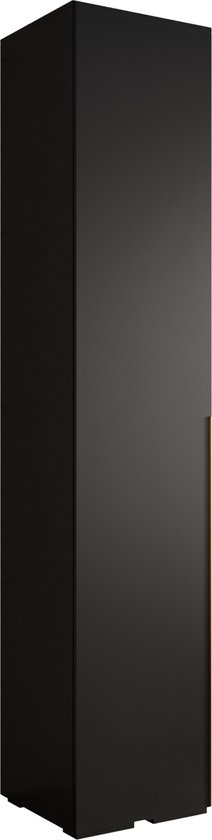 Opbergkast Kledingkast met 1 draaideuren Garderobekast slaapkamerkast Kledingstang met planken | Gouden Handgrepen, elegante kledingkast, glamoureuze stijl (LxHxP): 50x237x47 cm - IVONA 1 (Zwart, 50 cm)
