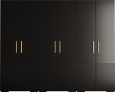 Opbergkast Kledingkast met 6 draaideuren Garderobekast slaapkamerkast Kledingstang met planken | Gouden Handgrepen, elegante kledingkast, glamoureuze stijl (LxHxP): 300x237x47 cm - GEMINI 3 (Zwart, 300 cm)