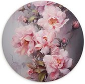 WallCircle - Wandcirkel bloemen 60x60 cm - Ronde schilderijen - Roze rozen muurdecoratie rond - Wandschaal keuken - Muurschaal cirkel wandborden - Slaapkamer wandcirkels - Keukenschilderij - Watercolor kunst huiskamer - Toilet decoratie