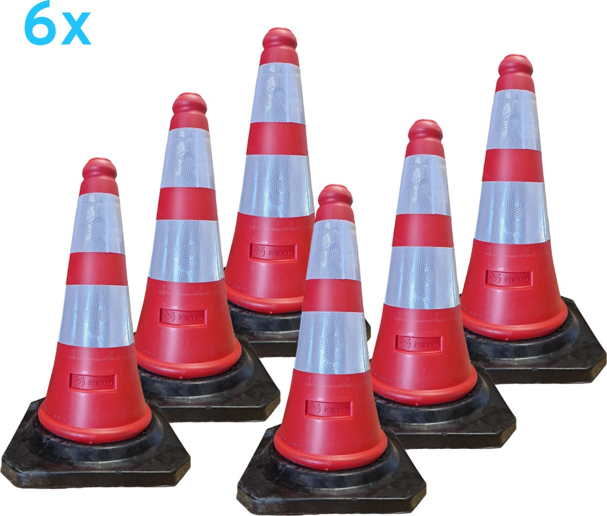 Pion - pionnen 50cm met rubber voet - verkeerskegel - 6 stuks