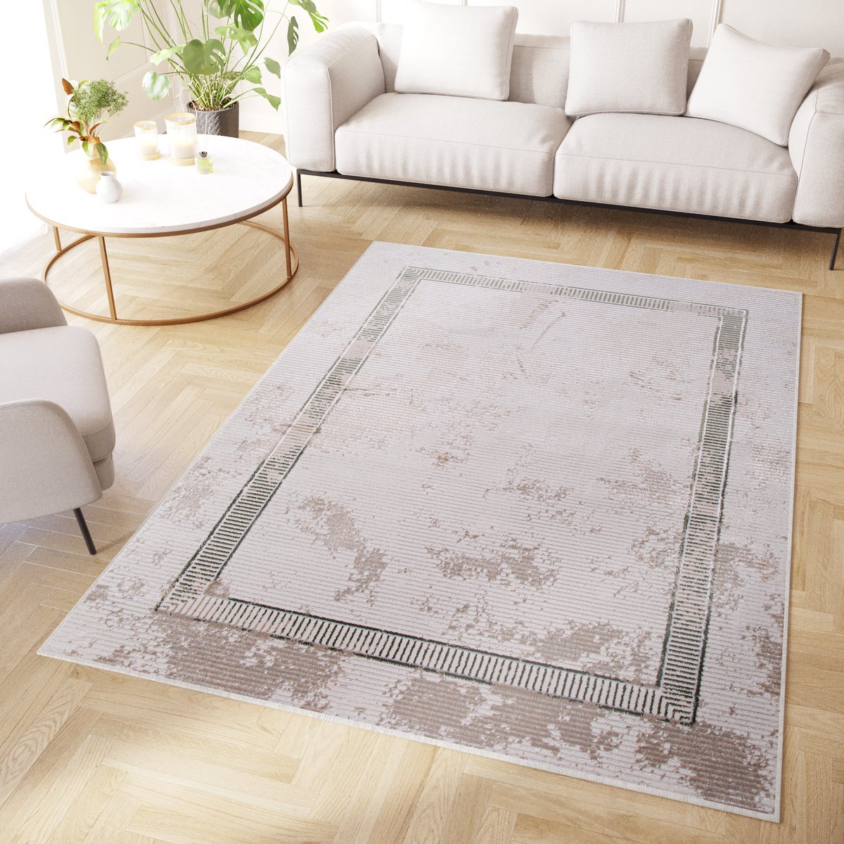Tapiso Crystal Vloerkleed Grijs Laagpolig Frame Modern Tapijt Maat- 250x350