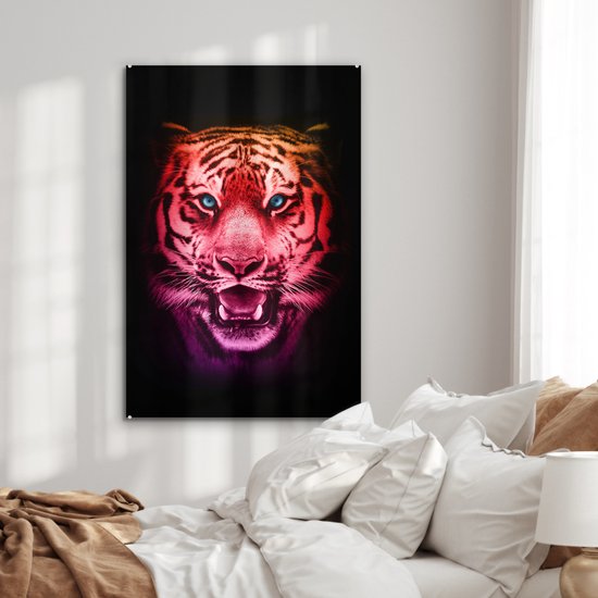 MuchoWow® Peinture sur verre 80x120 cm - Peinture sur verre acrylique - Tigre - Oranje - Rouge - Photo sur verre - Peintures