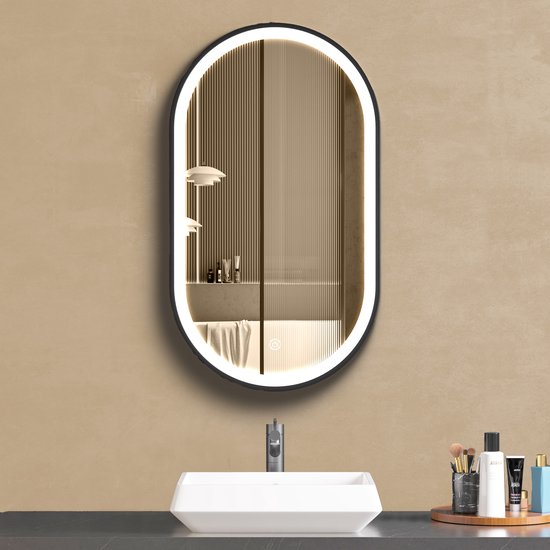 LOMAZOO Badkamerspiegel met Verlichting - Spiegel met Verlichting - Badkamer spiegel - 40 x 70 cm - Ovaal [FRANKFURT]