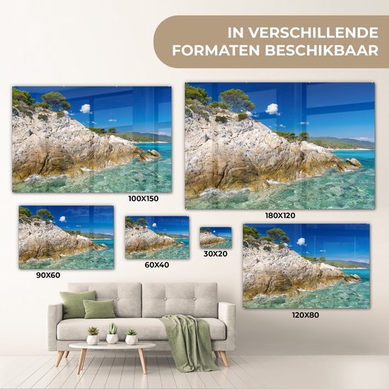 MuchoWow® Peinture sur verre 180x120 cm - Peinture sur verre acrylique - Mer - Falaise - Été - Tropical - Photo sur verre - Peintures
