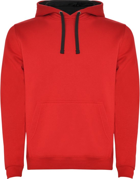 Rood / Zwart Unisex Hoodie met capuchon en koord Urban merk Roly maat L