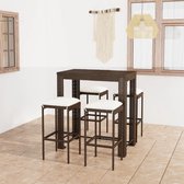 The Living Store Barset - bruin PE-rattan - gepoedercoat staal - tafel 100x60.5x110.5cm - stoel 38x38x76cm - incl - 4 krukken - kussens