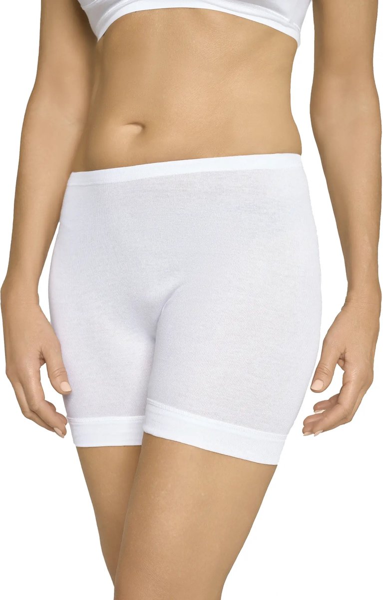Directoir met pijpje 128 - Dames boxershort lange pijpjes - Klassiek oma ondergoed - Ouderwets - 100% katoen - 44 - Wit