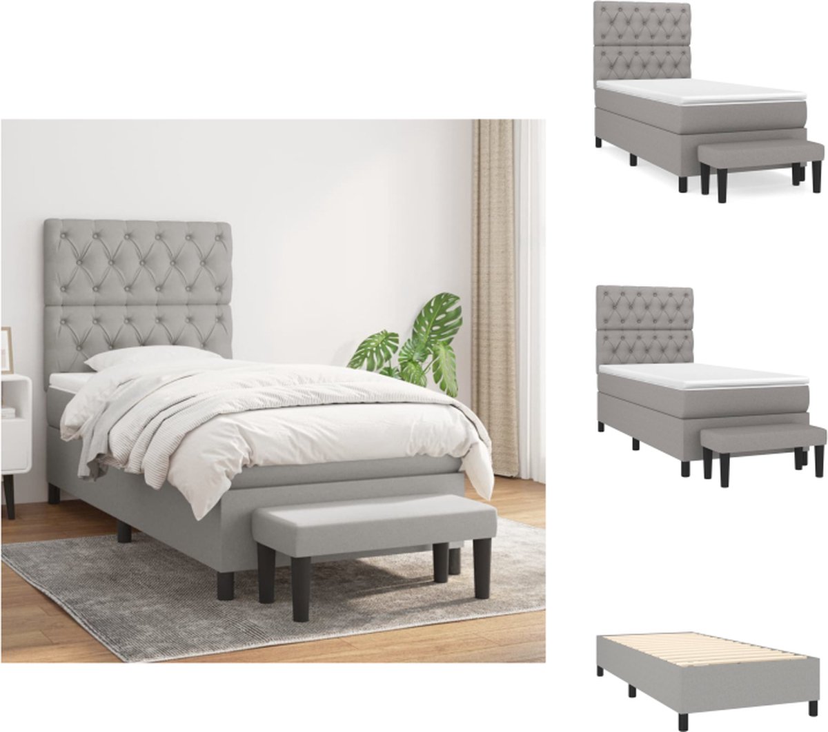 VidaXL Boxspring Bed Lichtgrijs 203 x 83 x 118 128 cm Duurzaam materiaal Bed