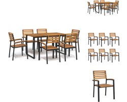 vidaXL tuinset Massief acaciahout - Tropisch hardhout - Gepoedercoat metaal - Comfortabel - 140x80x75 cm - vidaXL - Tuinset