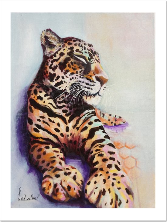 Labuche Art Prints | Jaguar woondecoratie | 20 x 25 cm | muurposters met dieren - geel kunstwerk | dierenprint - Poster - print - wall art - kunst | Foto-schilderij