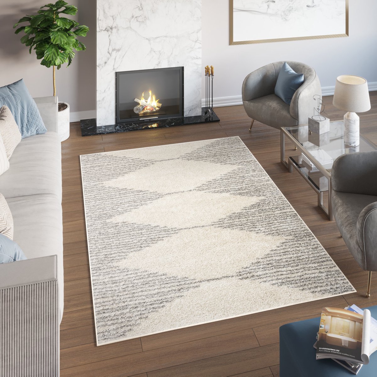 Tapiso Delhi Vloerkleed Beige Grijs Kleed Woonkamer Tapijt Maat- 80x150