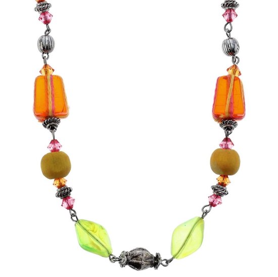 Behave Collier tressé en corde orange/or et perles multicolores