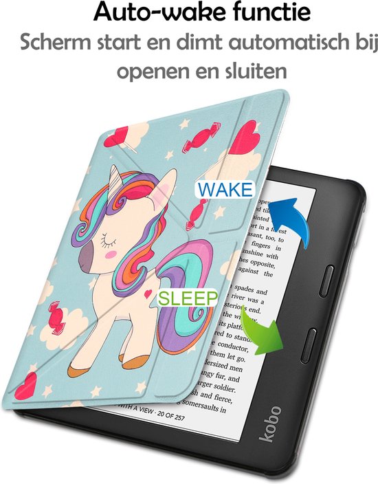 Hoesje Geschikt voor Kobo Sage Hoes Bescherm Hoesje Case Sleep Cover Trifold Met Screenprotector - Hoes Geschikt voor Kobo Sage Hoesje - Eenhoorn van Hoesje  — afbeelding 5