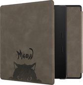 kwmobile e reader hoes geschikt voor Amazon Kindle Oasis 10. Generation - Case van kunstleerleer - Kat Meow design - In grijs / zwart