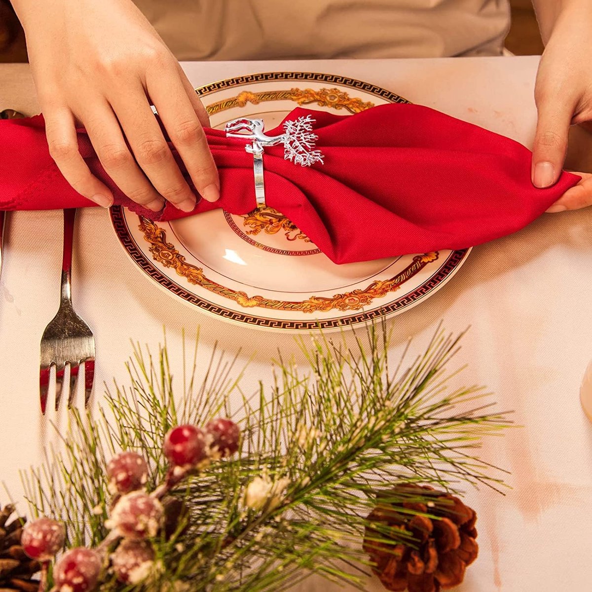 12 Pièces Ronds De Serviette Cerf De Noël, Anneaux De Serviette De