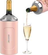 Wijnkoeler met deksel, champagnekoeler, draagbaar, 750 ml, champagne en wijnfles, koeler houden wijn en dranken koud, roestvrij staal, vacuüm geïsoleerd, cadeau voor wijnliefhebbers, roze