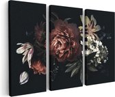 Artaza Canvas Schilderij Drieluik Bloemen Op Een Zwart Achtergrond - 90x60 - Foto Op Canvas - Canvas Print