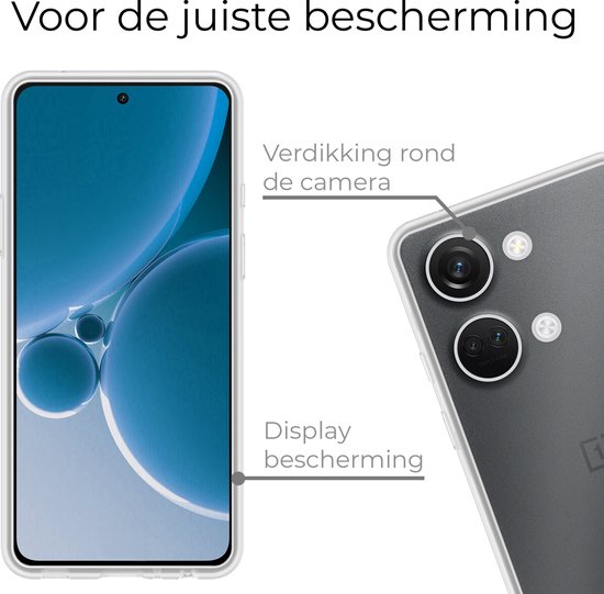 Transparante hoes voor OnePlus Nord 3. Versterking rond de camera en displaybescherming.
