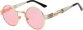 KIMU ronde bril roze glazen heren - steampunk zonnebril goud sixties