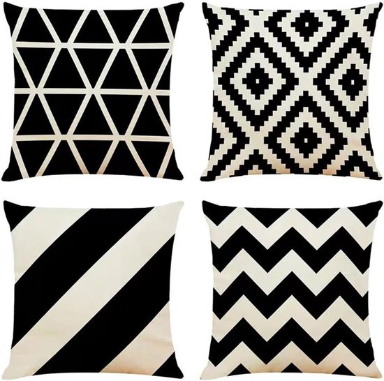 Set of 4 Decorative Cushion Covers with Geometric Print, Square Cushion Covers for Outdoor Use, Patio, Garden Bench, Living Room, Sofa Decoration, 40 x 40 cm, Black