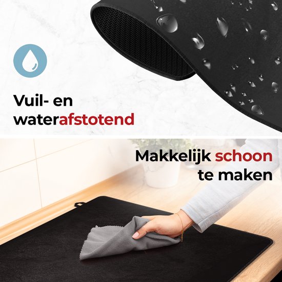 KitchyMist Inductie Beschermer 71x52 cm - Stenen Muur in het Zwart - Kookplaat Beschermer - Afdekplaat voor Kookplaat - Inductie Mat - Spatscherm Achterwand Keuken