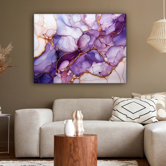 Peinture sur toile 120x90 cm - Marbre lilas violet - Accessoires de décoration de chambre - Peintures salon - Décoration murale chambre - Décoration murale cuisine - Toile murale intérieur - Décoration maison - Tableau abstrait