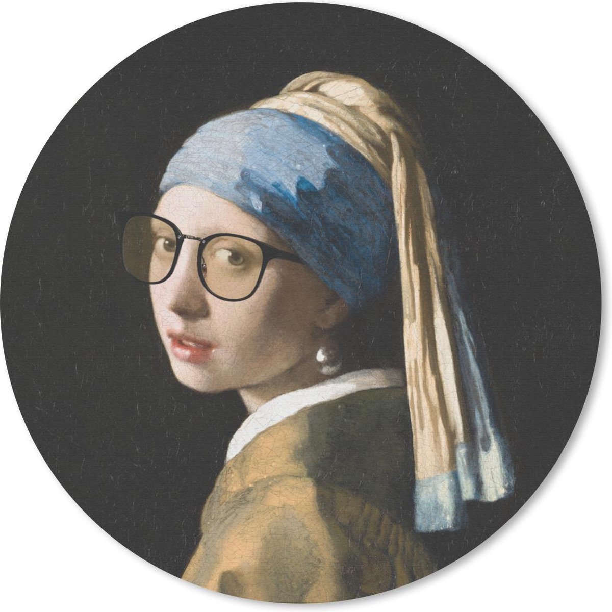 Muismat rond 40x40 cm - Mousepad Meisje met de parel - Vermeer - Bril - Ronde muismatten