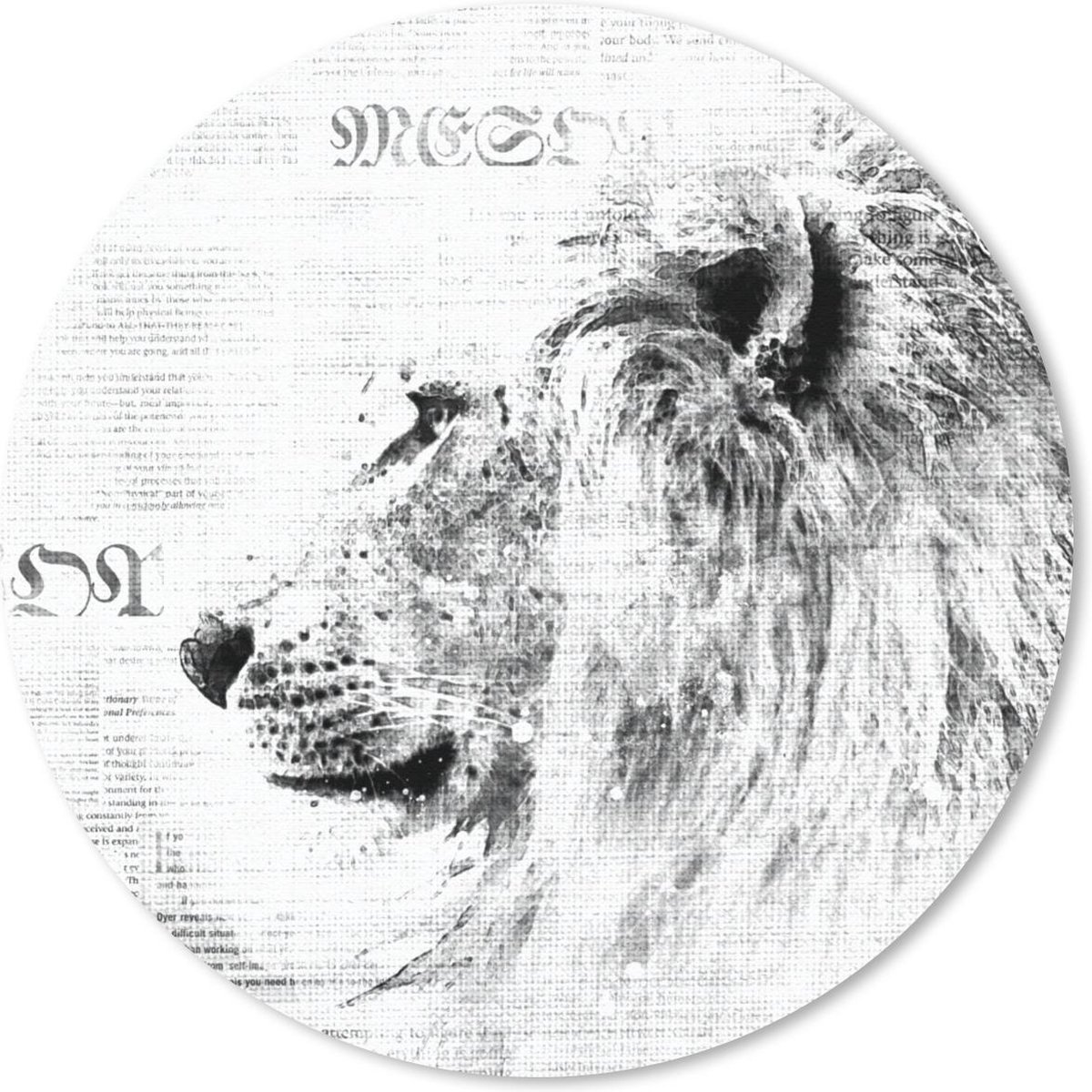 Muismat rond 40x40 cm - Mousepad Leeuw - Krant - Zwart - Wit - Ronde muismatten