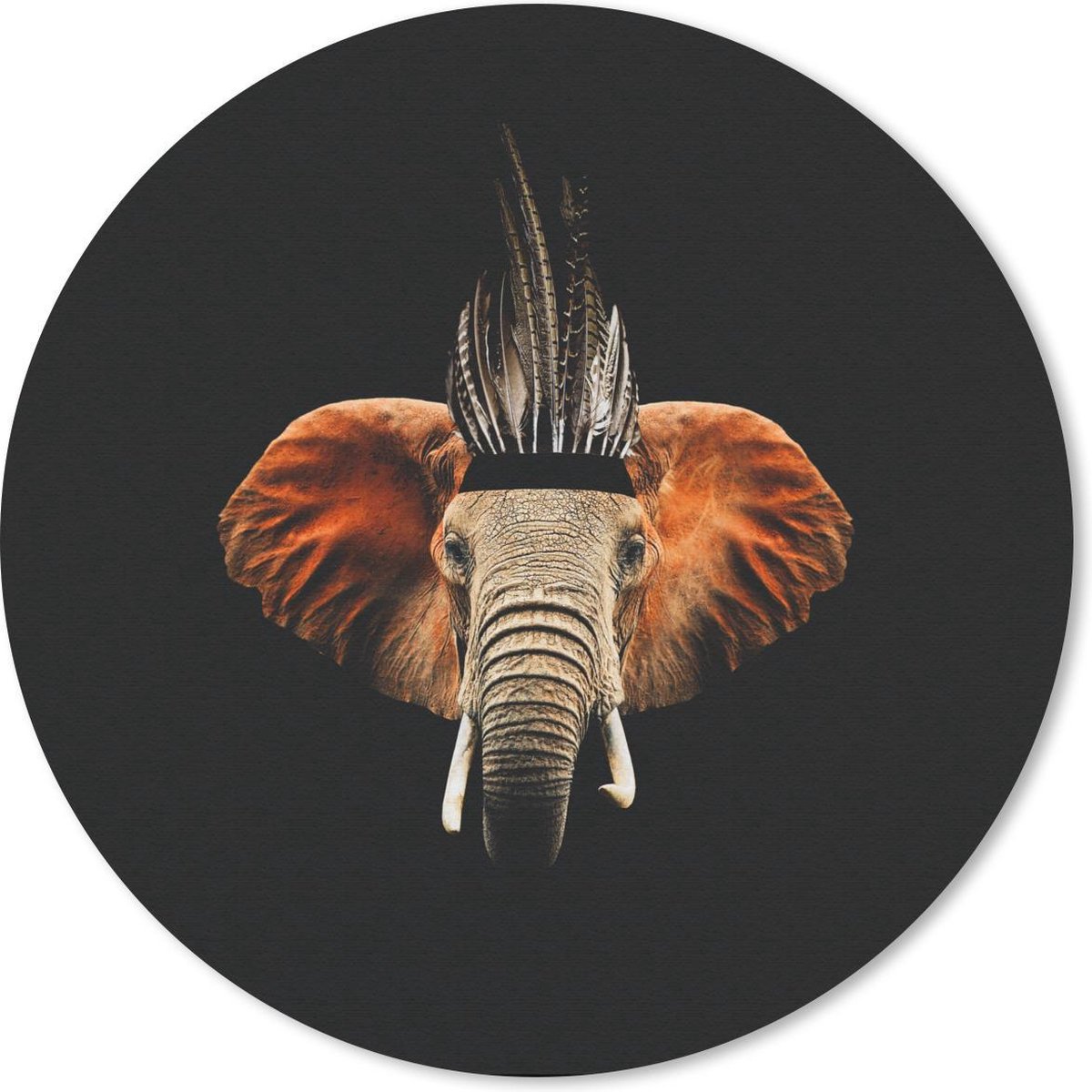 Muismat rond 50x50 cm - Mousepad Olifant - Veren - Hoed - Ronde muismatten