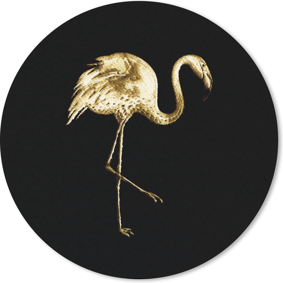 Muismat rond 40x40 cm - Mousepad Flamingo - Vogel - Goud - Zwart - Ronde muismatten