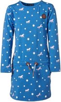 Meisjes jurk Blauw met paarden/hartjes lange mouwen | Maat 128/ 8Y